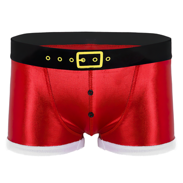 Red Men's Novelty Santa Claus Tight Boxer Shorts / Faux Leather Christmas Cosplay Costume - EVE's SECRETS